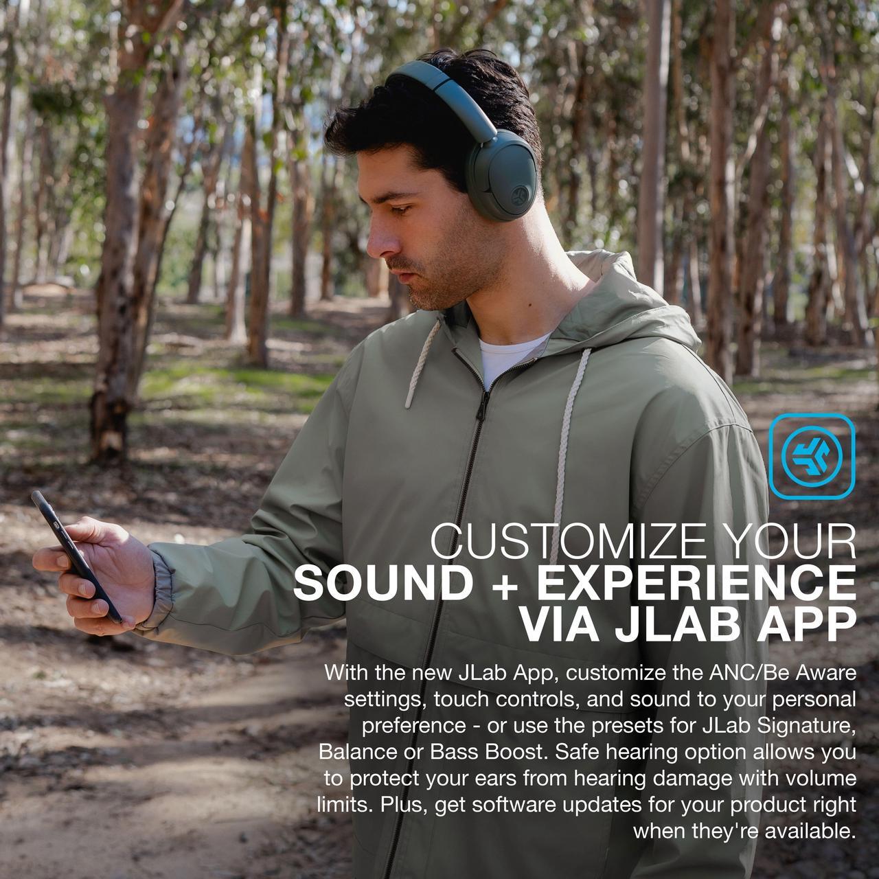 Alt view image 5 of 7 - JLab JBuds Lux ANC Wireless Headphones, Smart Active Noise Cancelling, Customizable Sound, Spatial Audio & Bluetooth LE Audio Compatible, Premium Over-Ear Bluetooth Headset, Foldable, Sage