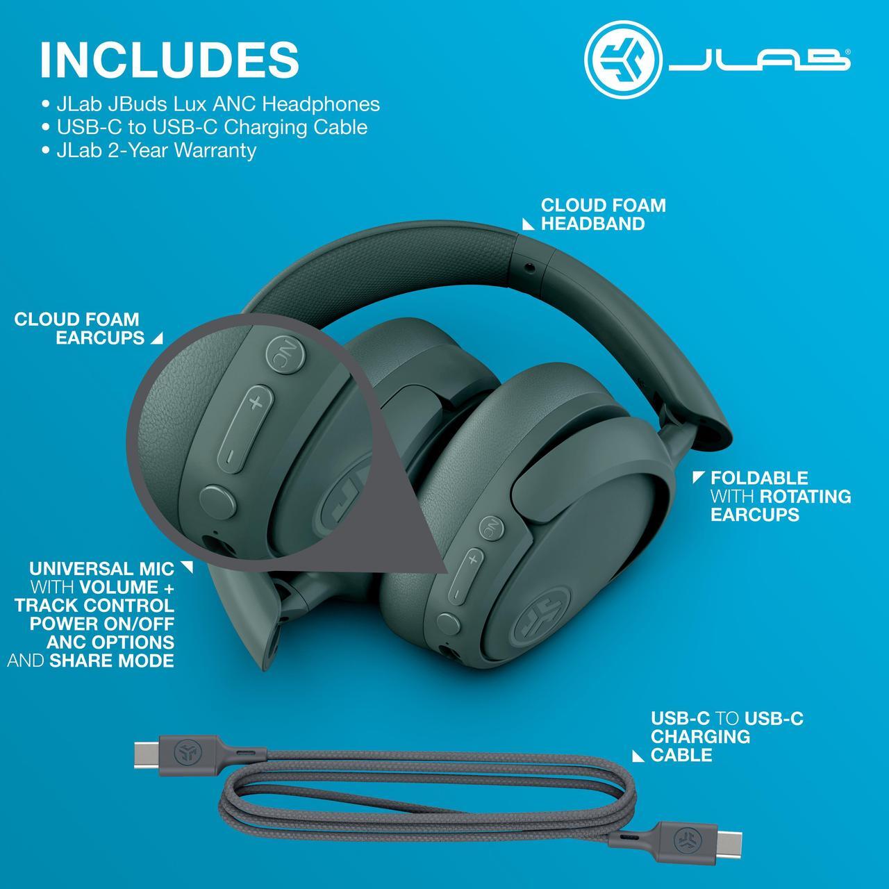 Alt view image 7 of 7 - JLab JBuds Lux ANC Wireless Headphones, Smart Active Noise Cancelling, Customizable Sound, Spatial Audio & Bluetooth LE Audio Compatible, Premium Over-Ear Bluetooth Headset, Foldable, Sage