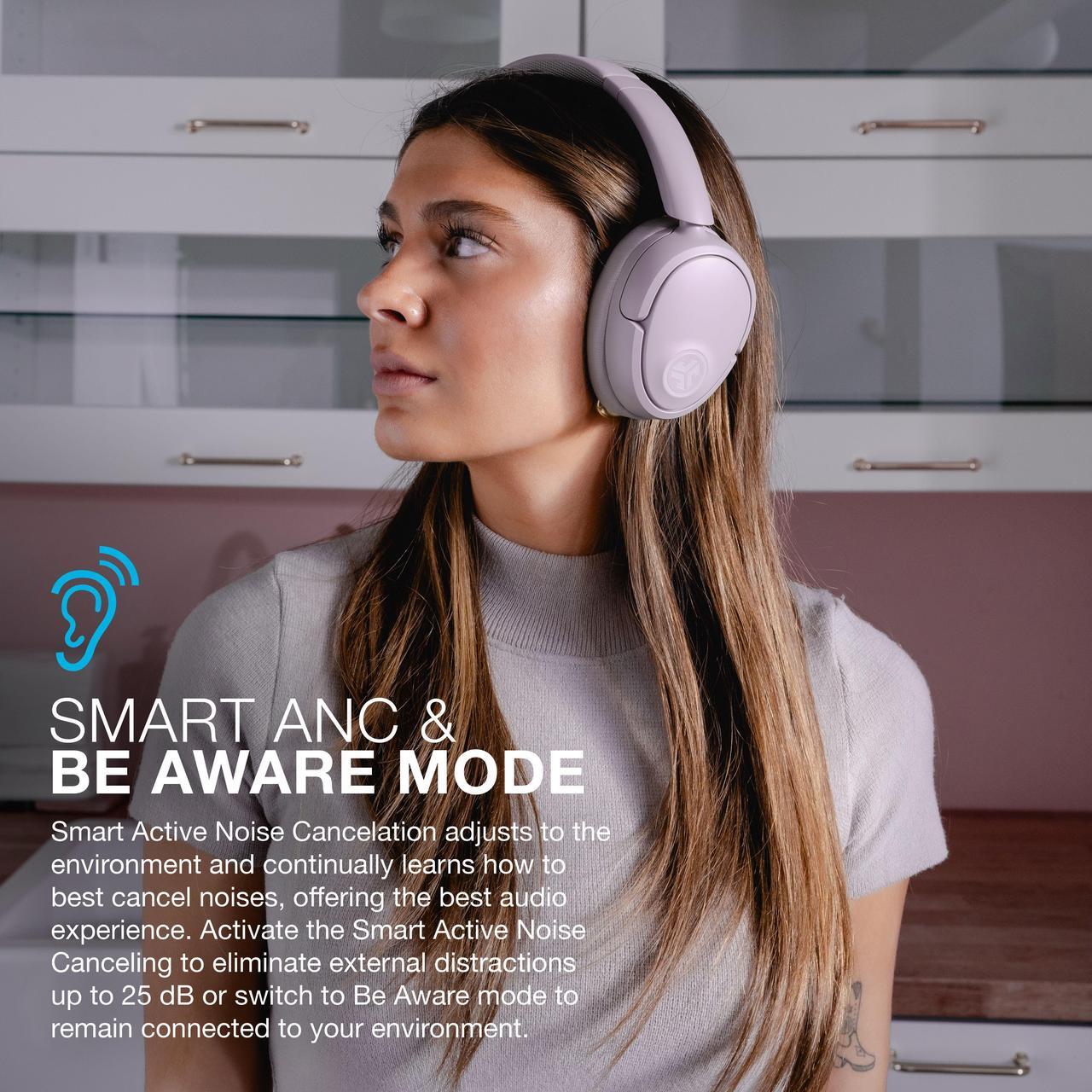 Alt view image 3 of 7 - JLab JBuds Lux ANC Wireless Headphones, Smart Active Noise Cancelling, Customizable Sound, Spatial Audio & Bluetooth LE Audio Compatible, Premium Over-Ear Bluetooth Headset, Foldable, Mauve