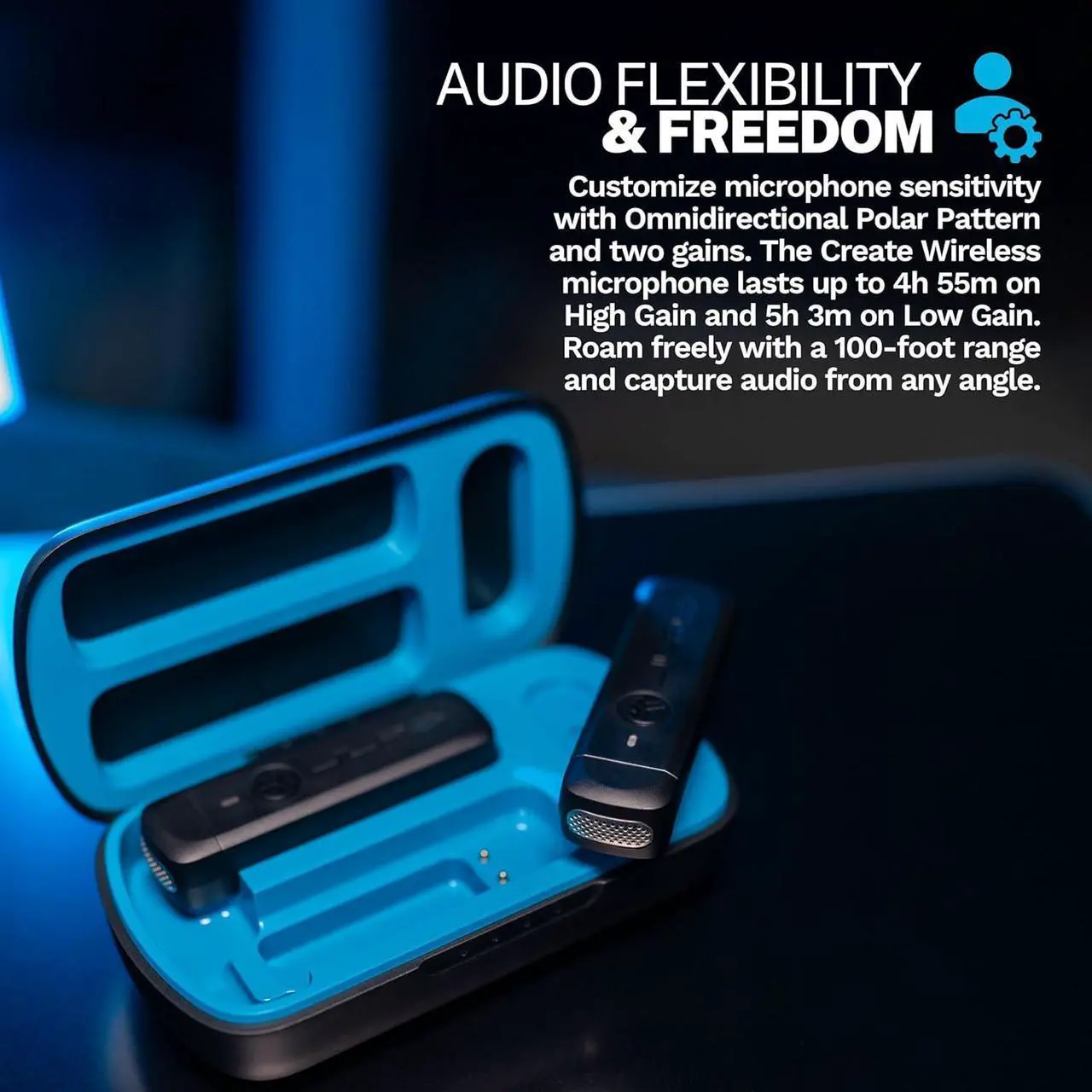 Alt view image 3 of 7 - JLab Create Wireless Lavalier Microphone System, 2 Microphones & Charging Case, Bluetooth, Plug & Play USB-C Dongle, For Content Creation, Clip-On, 13 Hour Recording Time, O