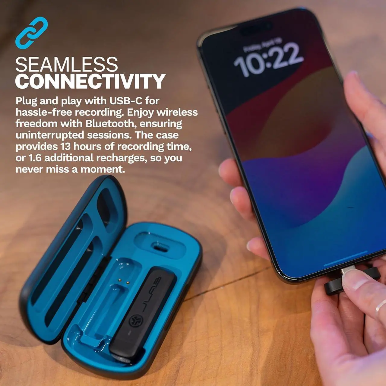 Alt view image 2 of 7 - JLab Create Wireless Lavalier Microphone System, 2 Microphones & Charging Case, Bluetooth, Plug & Play USB-C Dongle, For Content Creation, Clip-On, 13 Hour Recording Time, O