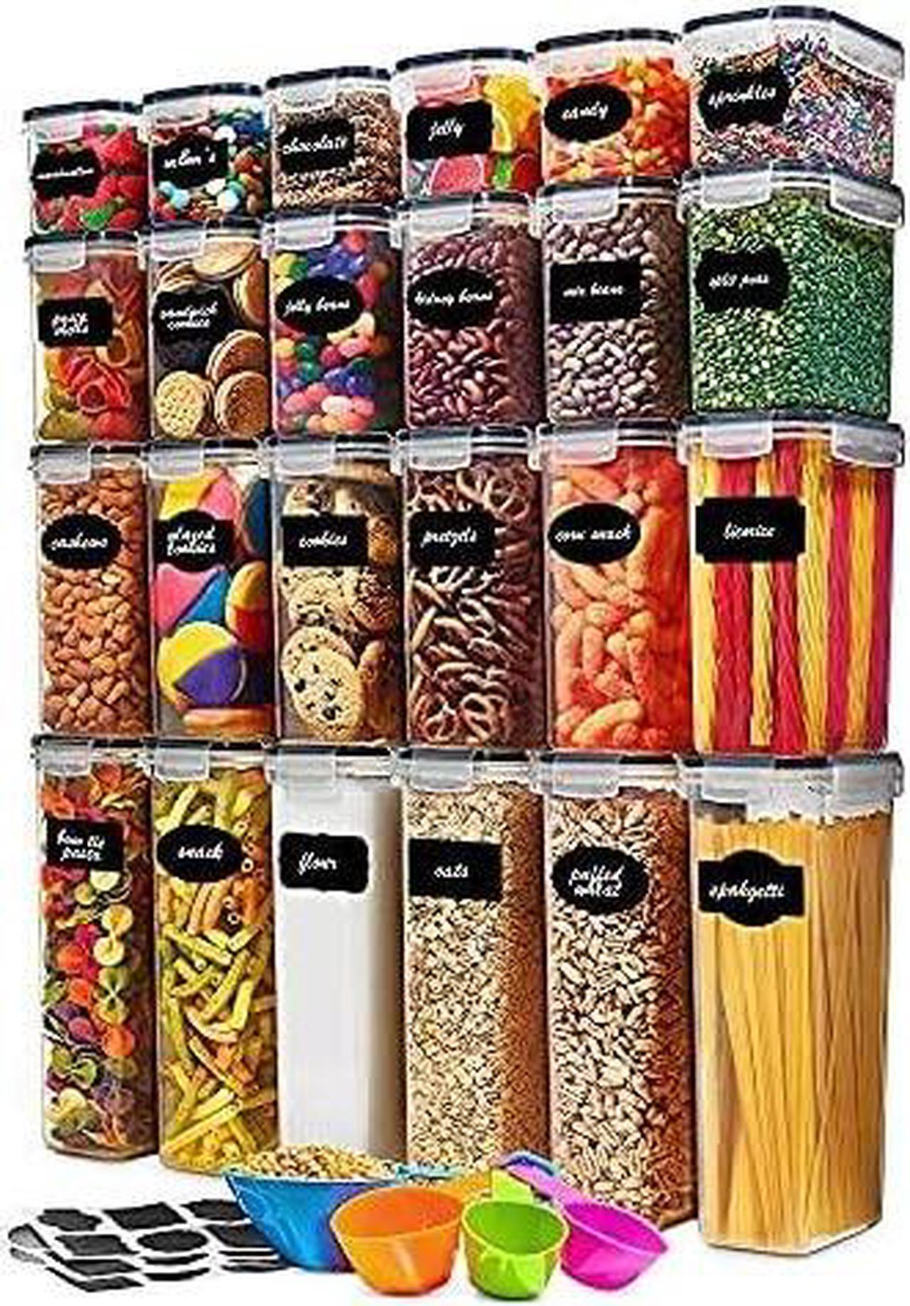 Main image of 24 Pack Airtight Food Storage Container Set - BPA Free Clear Plastic Kitchen and Pantry Organization Canisters with Durable Lids for Cereal, Dry Food Flour & Sugar - Labels, Marker & Spoon Set