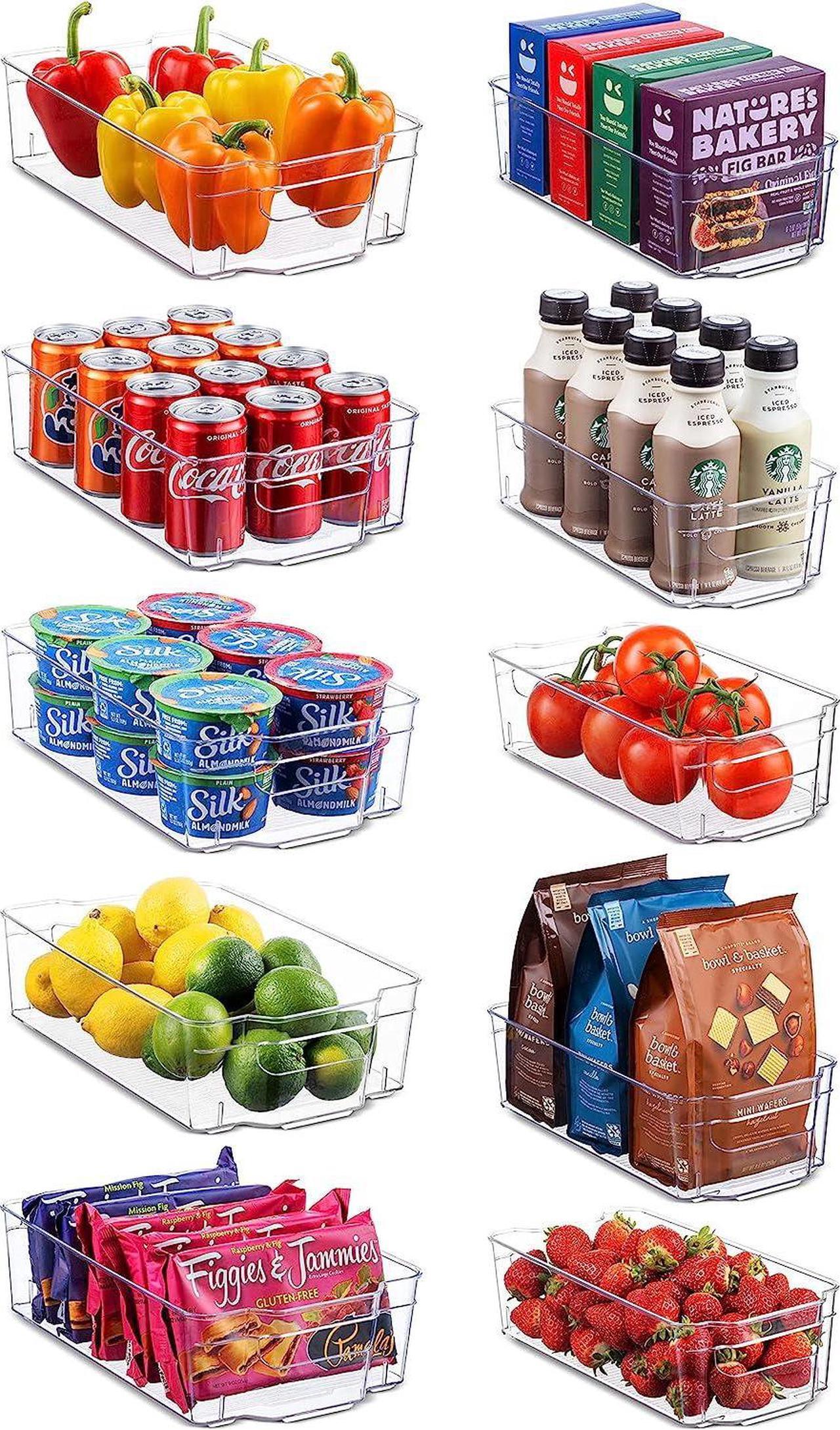 Main image of Set Of 10 Refrigerator Organizer Bins - 5 Wide and 5 Narrow Stackable Fridge Organizers for Freezer, Kitchen, Countertops, Cabinets - Clear Plastic Pantry Storage Rack