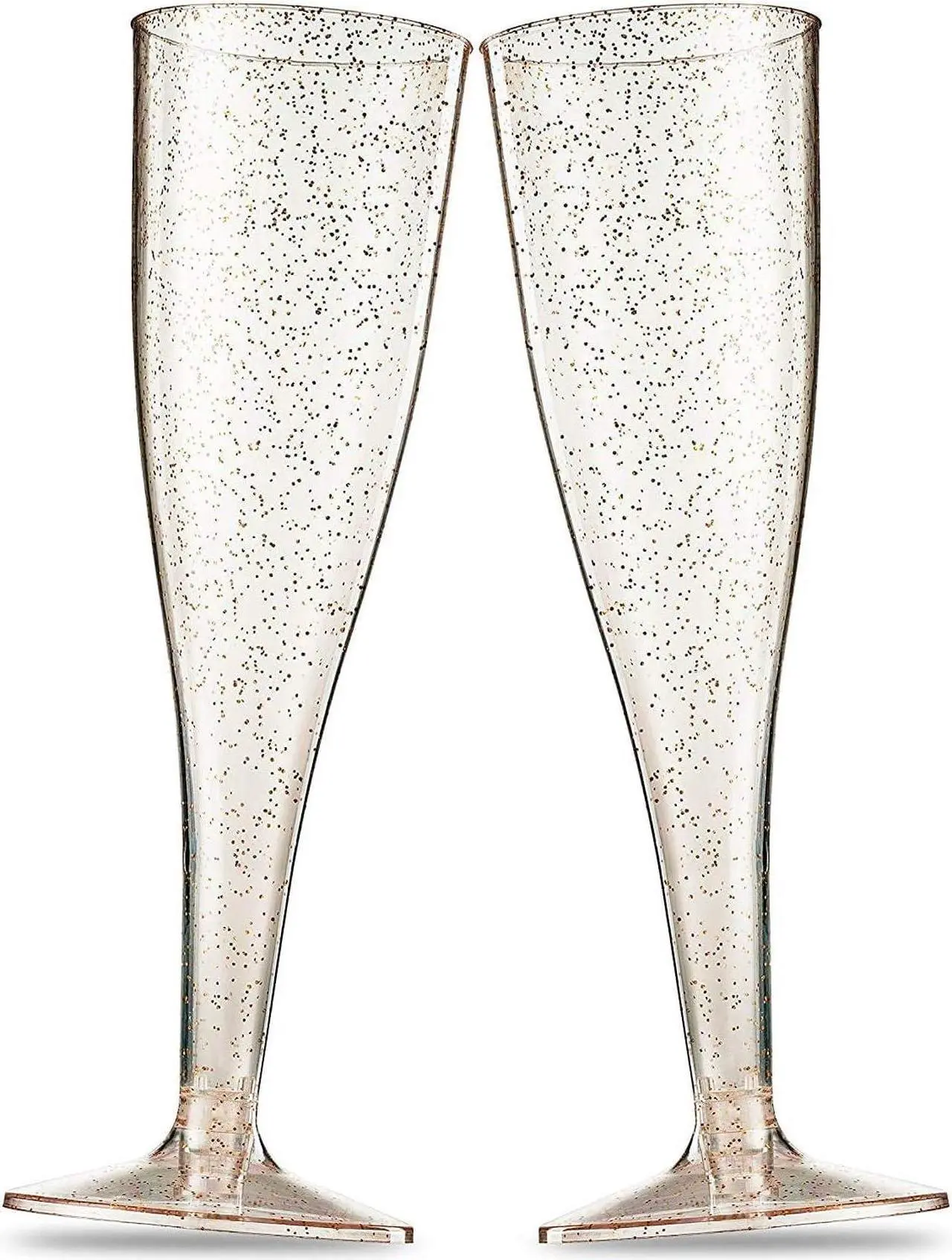 Main image of 100 Plastic Champagne Flutes - Disposable Champagne Flute - Gold Glitter Plastic Champagne Glasses for Parties, Mimosa Bar, Events, Wedding and Shower Party Supplies - Toasting Cocktail Cups