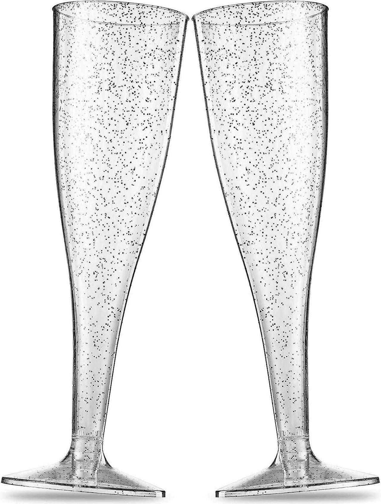 Main image of 50 Plastic Champagne Flutes - Disposable Champagne Flute - Silver Glitter Plastic Champagne Glasses for Parties, Mimosa Bar, Events, Wedding and Shower Party Supplies - Toasting Cocktail Cups