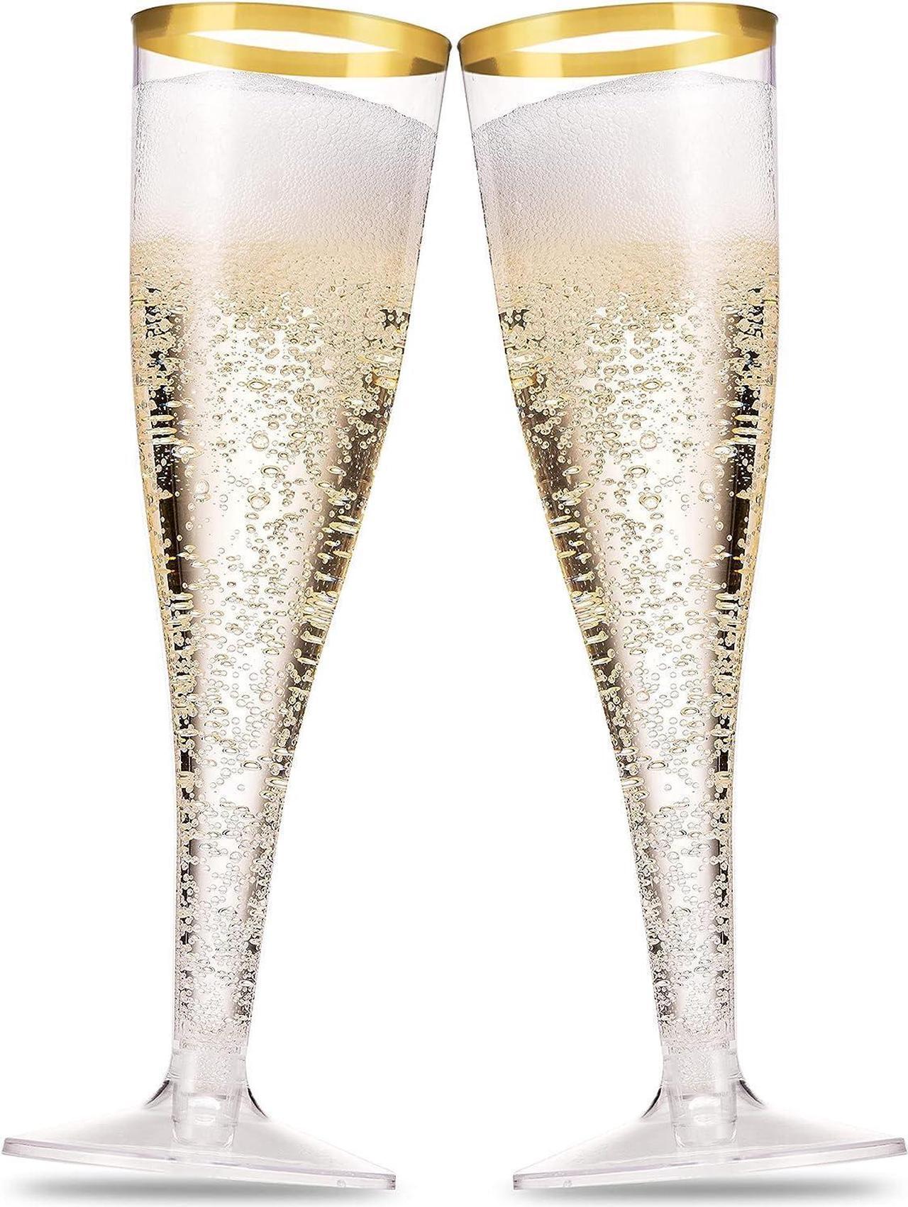 Main image of 50 Pack Gold Rimmed Plastic Champagne Flutes 5 Oz Clear Plastic Toasting Glasses Fancy Disposable Wedding Party Cocktail Cups with Gold Rim
