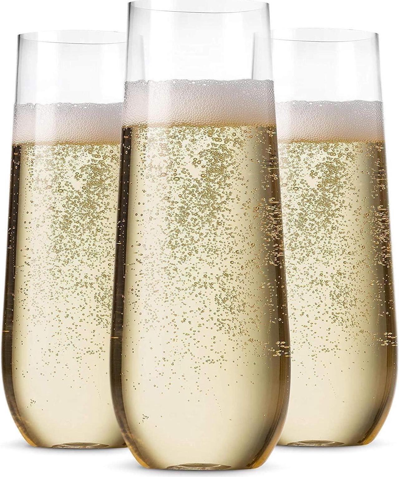 Main image of 36 Pack Stemless Plastic Champagne Flutes Disposable 9 Oz Clear Plastic Toasting Glasses Shatterproof Recyclable and BPA-Free