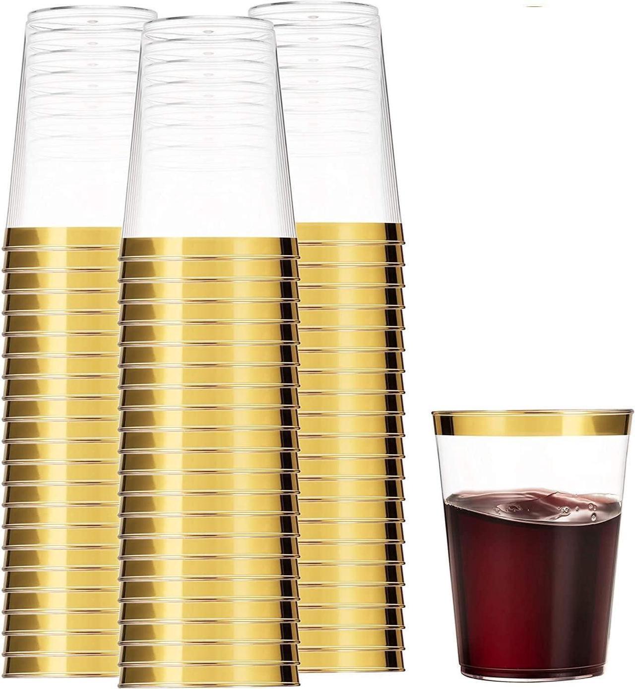 Main image of 100 Gold Plastic Cups 10 Oz Clear Plastic Cups Tumblers Gold Rimmed Cups Fancy Disposable Wedding Cups Elegant Party Cups with Gold Rim