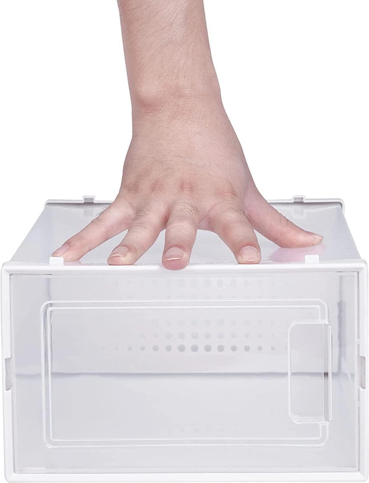 Alt view image 6 of 7 - 12 Pack Shoe Storage Boxes, Clear Plastic Stackable Shoe Organizer Bins, Drawer Type Front Opening Shoe Holder Containers