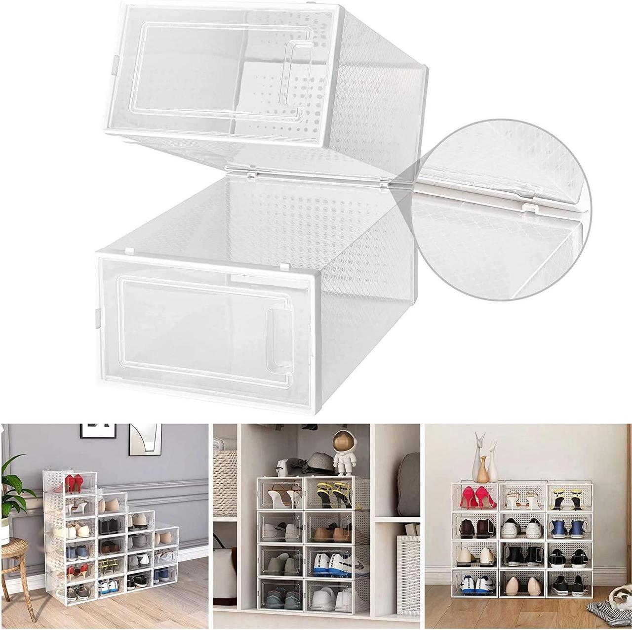 Alt view image 2 of 7 - 12 Pack Shoe Storage Boxes, Clear Plastic Stackable Shoe Organizer Bins, Drawer Type Front Opening Shoe Holder Containers