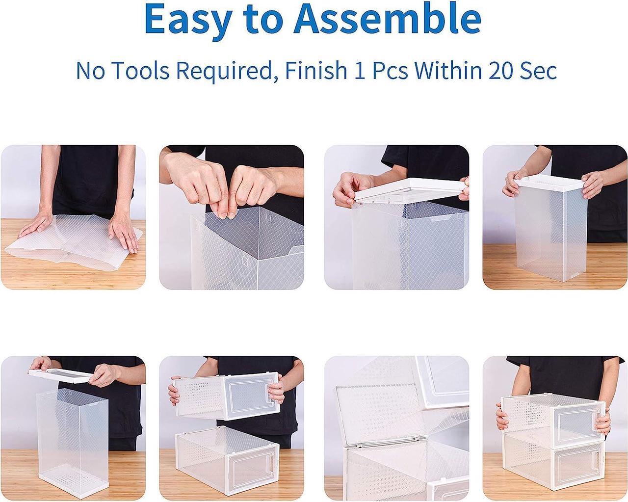 Alt view image 7 of 7 - 12 Pack Shoe Storage Boxes, Clear Plastic Stackable Shoe Organizer Bins, Drawer Type Front Opening Shoe Holder Containers