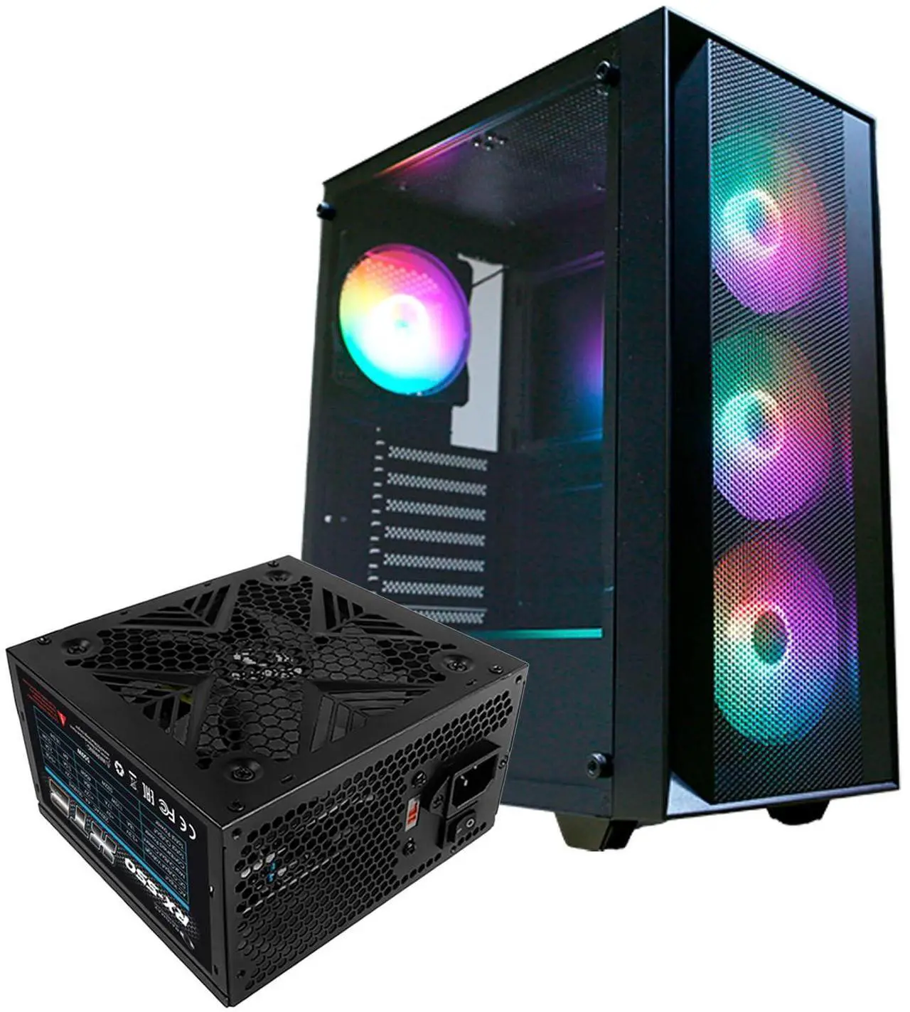 Main image of RAIDMAX V100 Gaming Case, with 4 Pre-Installed Rainbow Fans, Includes 550W Power Supply, ATX 12V, PCI Express, SATAATX Mid Tower Case