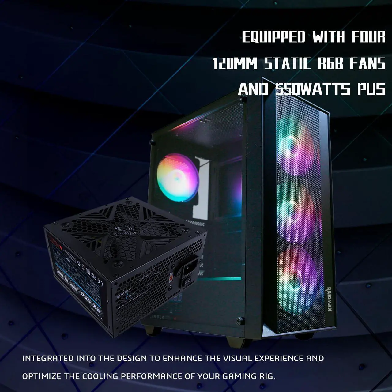 Alt view image 2 of 7 - RAIDMAX V100 Gaming Case, with 4 Pre-Installed Rainbow Fans, Includes 550W Power Supply, ATX 12V, PCI Express, SATAATX Mid Tower Case