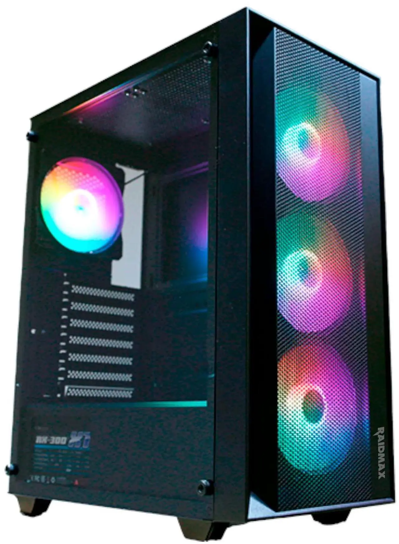 Alt view image 7 of 7 - RAIDMAX V100 Gaming Case, with 4 Pre-Installed Rainbow Fans, Includes 550W Power Supply, ATX 12V, PCI Express, SATAATX Mid Tower Case