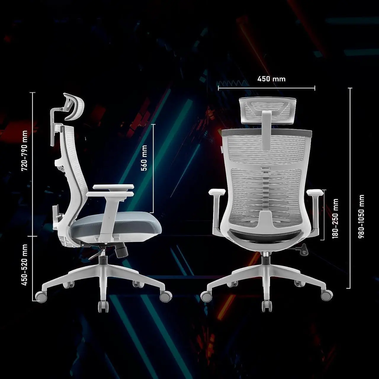 Alt view image 7 of 7 - Raidmax Ergonomic Mesh Office Chair, High Back Desk Chair - Adjustable Headrest with 3D Adjustable Armrest, Tilt Function, Lumbar Support and PU Wheels, Swivel Computer Task Chair Black