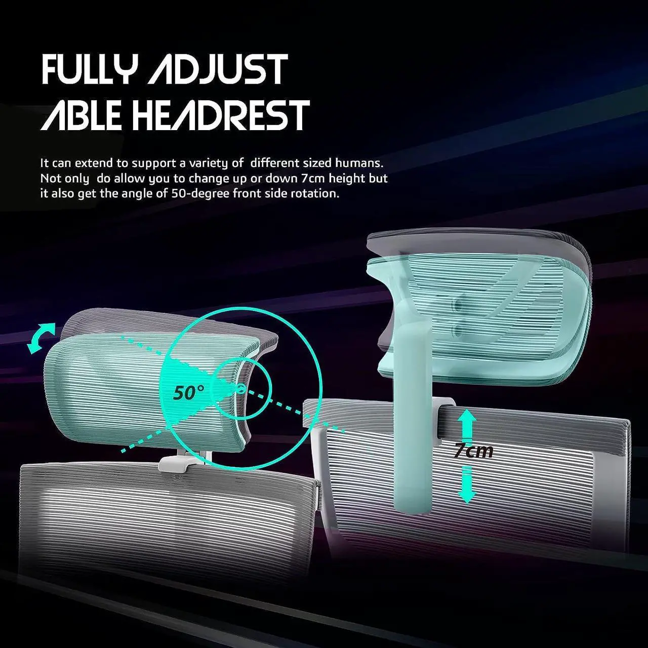 Alt view image 2 of 7 - Raidmax Ergonomic Mesh Office Chair, High Back Desk Chair - Adjustable Headrest with 3D Adjustable Armrest, Tilt Function, Lumbar Support and PU Wheels, Swivel Computer Task Chair Black
