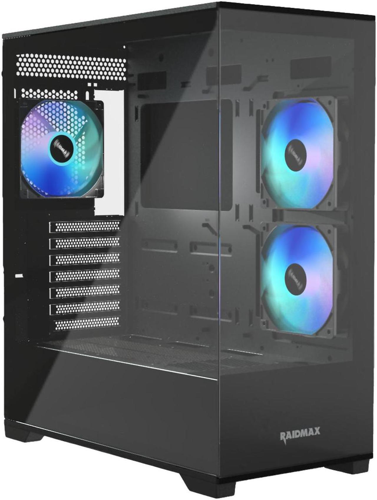 Main image of Raidmax Infinita i801 Tempered Glass Aqua View Case - Corner Structure-Free Panoramic Design, 3 ARGB Fans included, and Support for 360mm Water Cooler and 400mm GPU (Black)