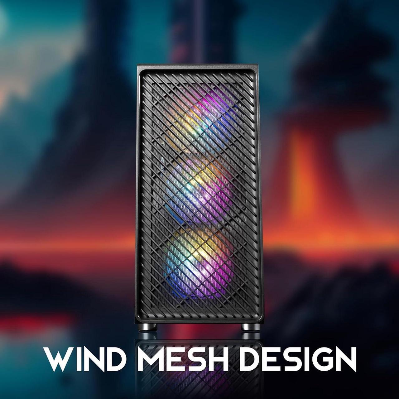 Alt view image 5 of 6 - Raidmax Vector V211 Gaming Chassis - Pre-Installed 4X Static RGB Color Fans, Supports 240mm Water Cooler and 310mm GPUs, Full Size Tempered Glass (Black)