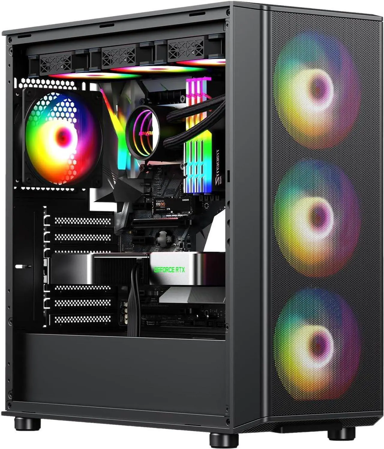 Main image of Raidmax Meshian X Seies Mesh Front Intake High Airflow Design, Pre-Installed 4X 140mm ARGB and 1x 120mm ARGB Fans, Tempered Glass, Support 4090 GPU and 360mm Water Cooler (X606, Black)