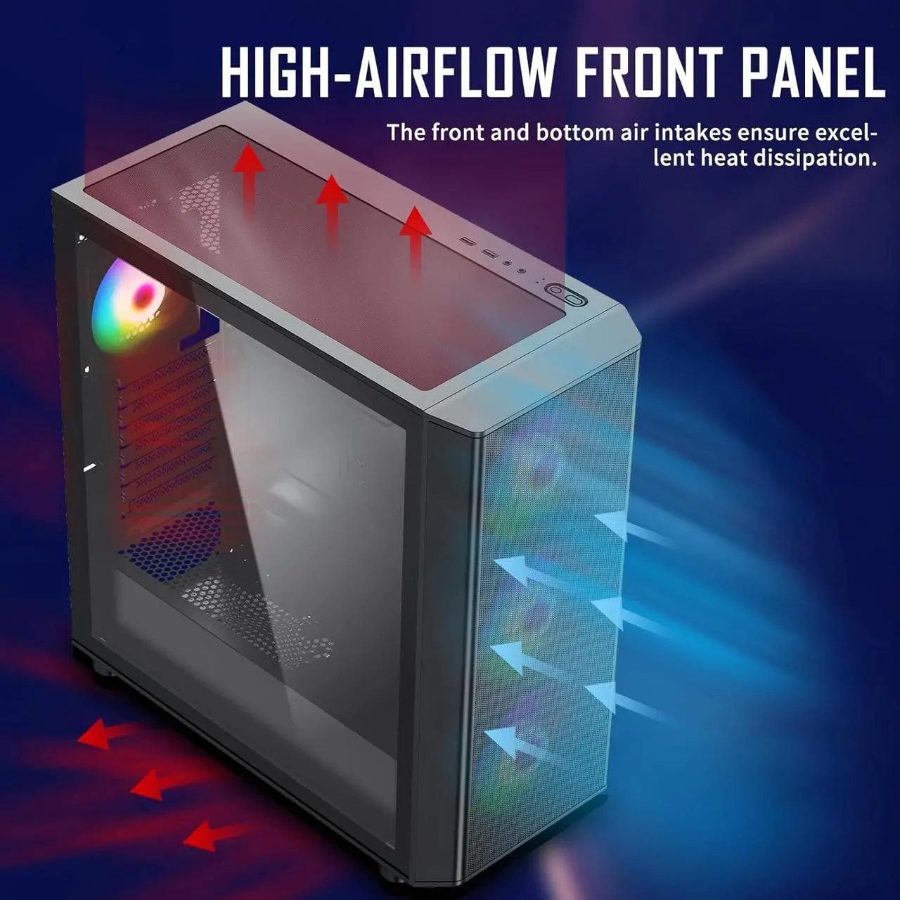 Alt view image 3 of 7 - Raidmax Meshian X Seies Mesh Front Intake High Airflow Design, Pre-Installed 4X 140mm ARGB and 1x 120mm ARGB Fans, Tempered Glass, Support 4090 GPU and 360mm Water Cooler (X606, Black)