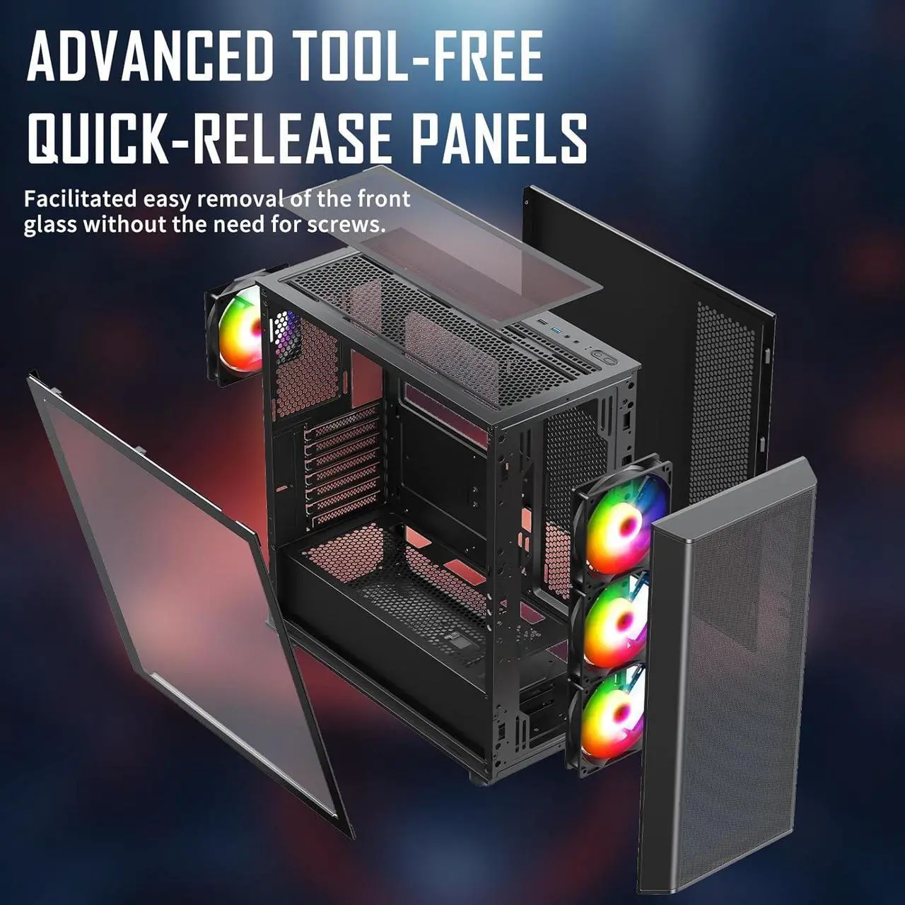 Alt view image 6 of 7 - Raidmax Meshian X Seies Mesh Front Intake High Airflow Design, Pre-Installed 4X 140mm ARGB and 1x 120mm ARGB Fans, Tempered Glass, Support 4090 GPU and 360mm Water Cooler (X606, Black)