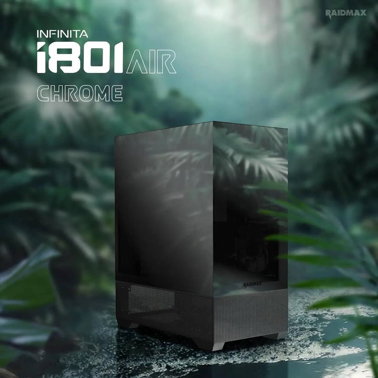 Alt view image 4 of 6 - Raidmax Infinita i801 Tempered Glass Aqua View Case - Corner Structure-Free Panoramic Design, 3 ARGB Fans Included, and Support for 360mm Water Cooler and 400mm GPU (Chrome Black)
