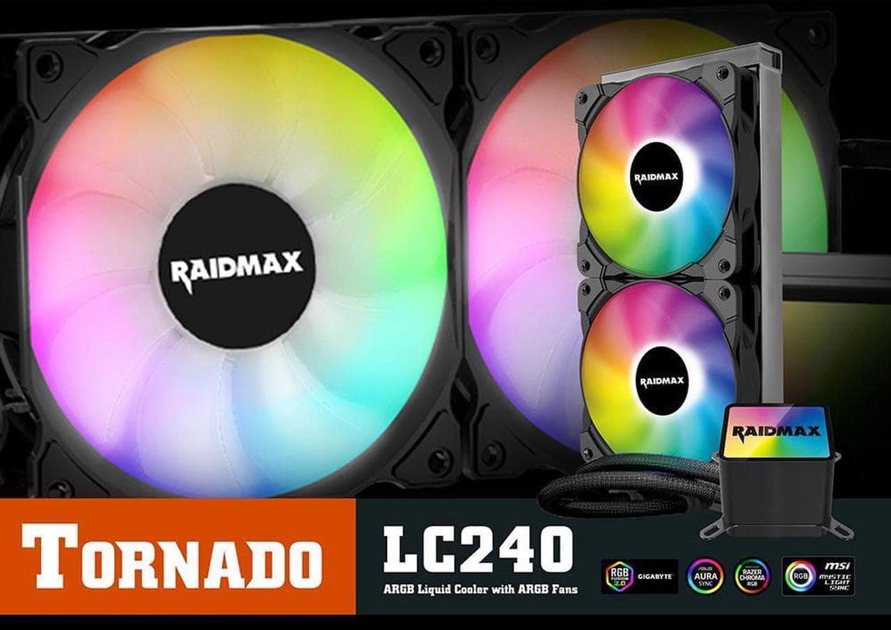 Alt view image 4 of 7 - Raidmax Case PSU AIO Combo - Vector V212 Black ATX Mid Tower PC Case 4 Static RGB Fans Included + 700W 80+ Certified Power Supply + Tornado AIO Liquid Cooler 240mm ARGB Fans Controller