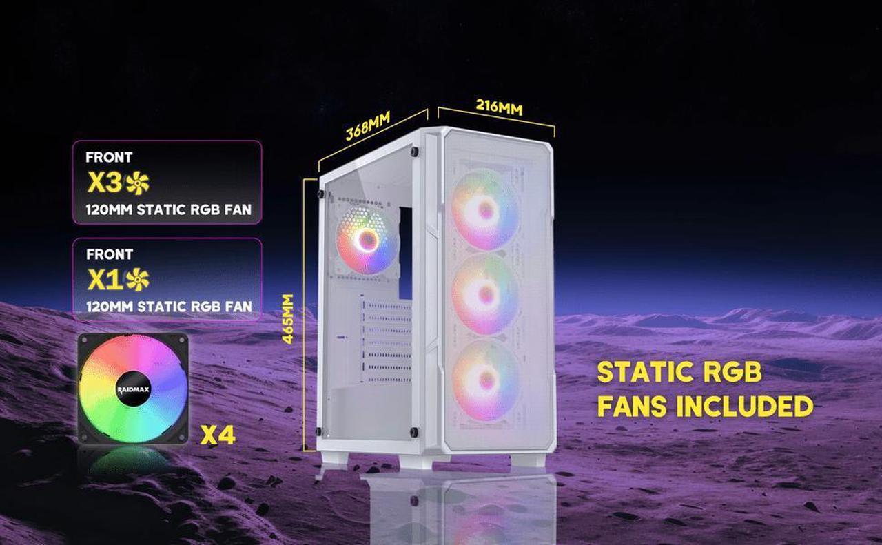 Alt view image 3 of 7 - Raidmax Case PSU AIO Combo - Vector V212 Black ATX Mid Tower PC Case 4 Static RGB Fans Included + 700W 80+ Certified Power Supply + Tornado AIO Liquid Cooler 240mm ARGB Fans Controller