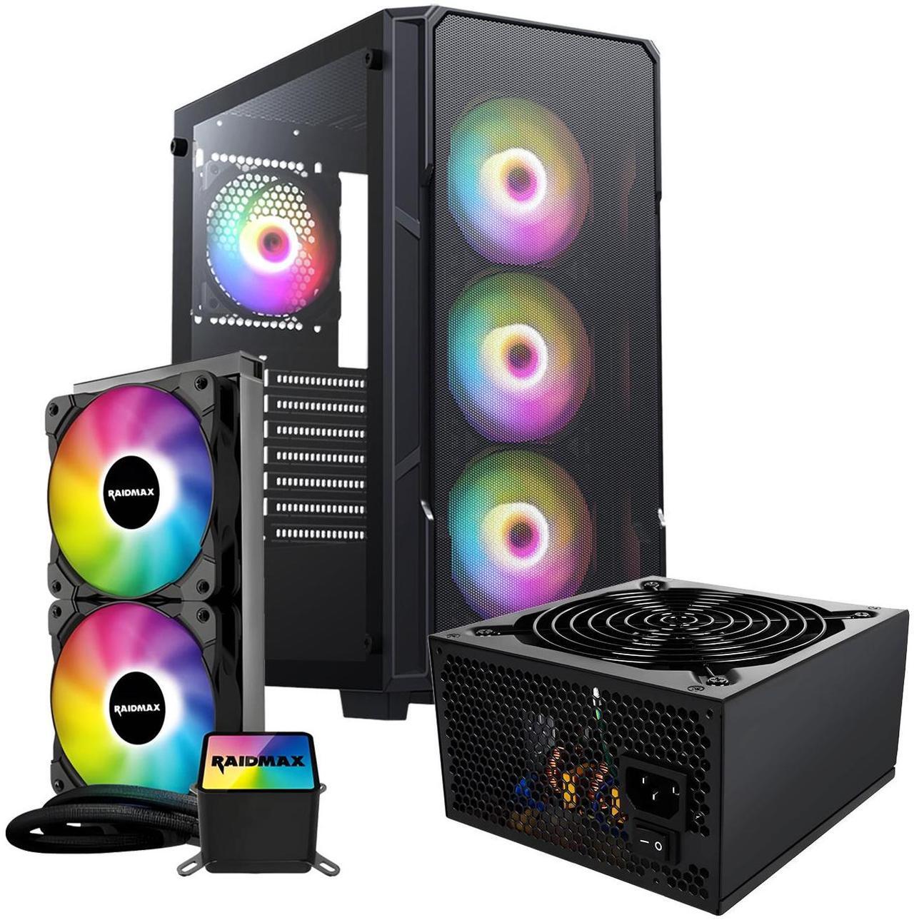Main image of Raidmax Case PSU AIO Combo - Vector V212 Black ATX Mid Tower PC Case 4 Static RGB Fans Included + 700W 80+ Certified Power Supply + Tornado AIO Liquid Cooler 240mm ARGB Fans Controller