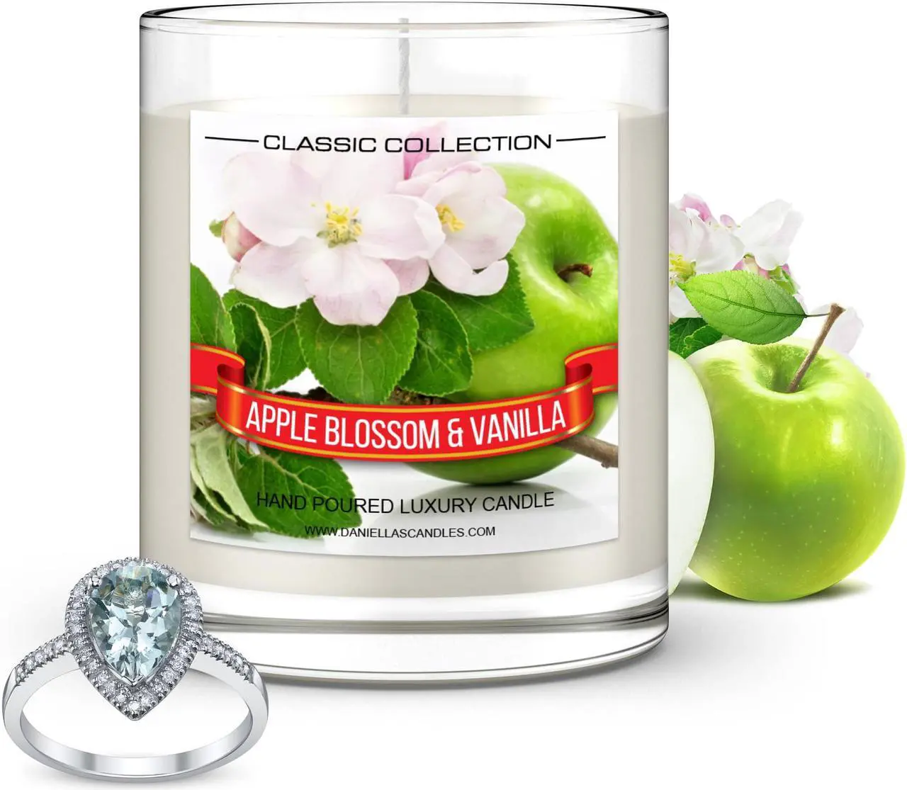 Alt view image 2 of 5 - Daniella's Candles - Apple Blossom and Vanilla Jewelry Candle with Necklace inside