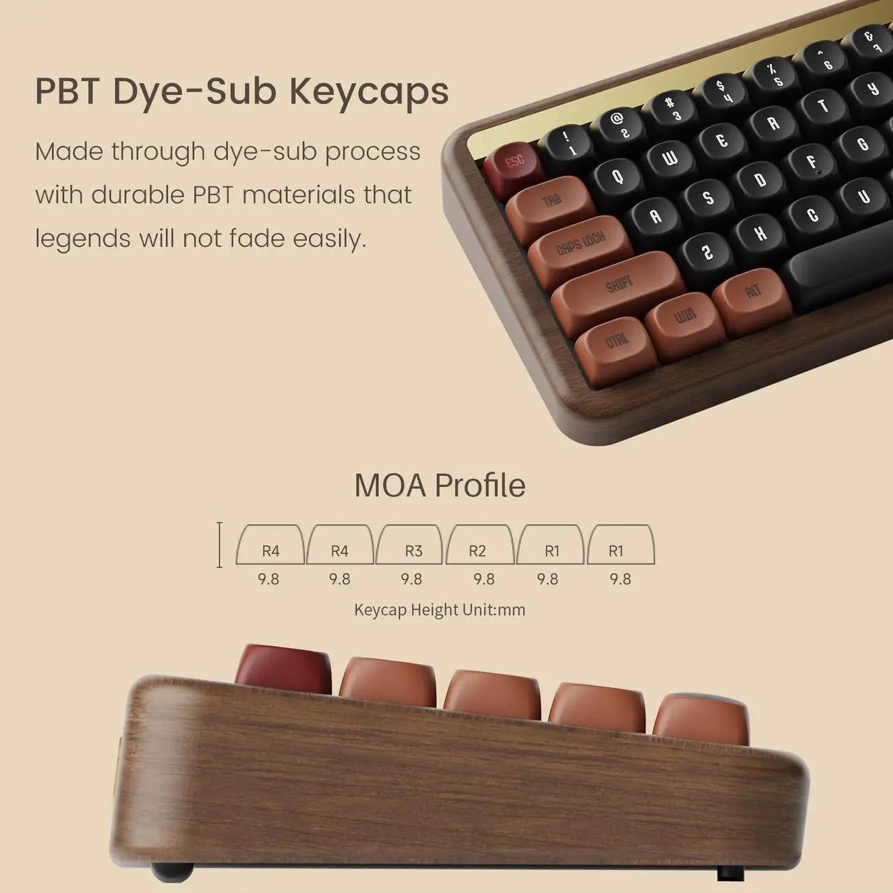 Alt view image 4 of 7 - Akko Mechanical Gaming Keyboard with Walnut Wooden Case, MU01 Autumn 65% 68-Key RGB 2.4G Wireless/Bluetooth/Wired Hot-swappable Keyboard with PBT Dye-Sub Keycaps for Mac & Win