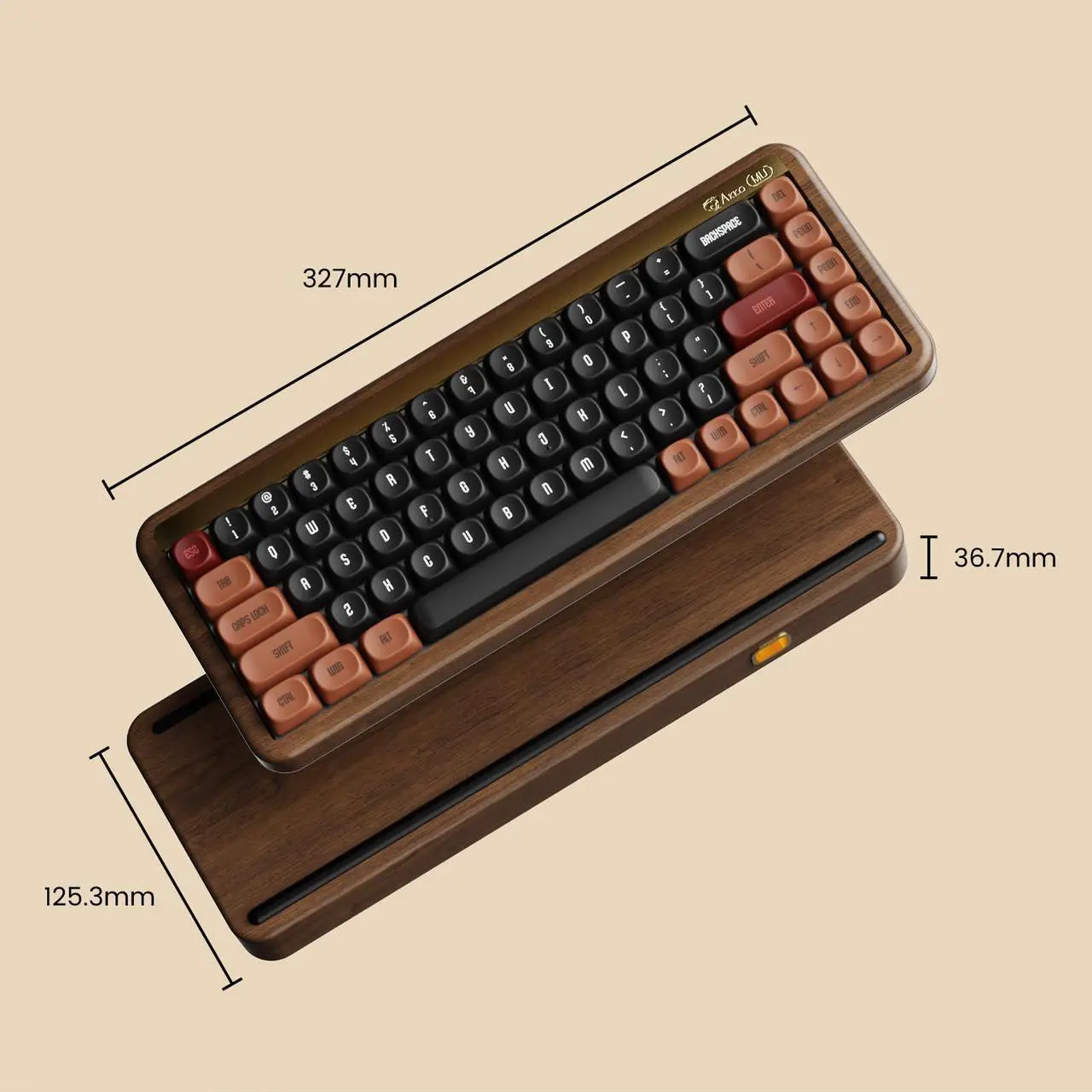 Alt view image 6 of 7 - Akko Mechanical Gaming Keyboard with Walnut Wooden Case, MU01 Autumn 65% 68-Key RGB 2.4G Wireless/Bluetooth/Wired Hot-swappable Keyboard with PBT Dye-Sub Keycaps for Mac & Win
