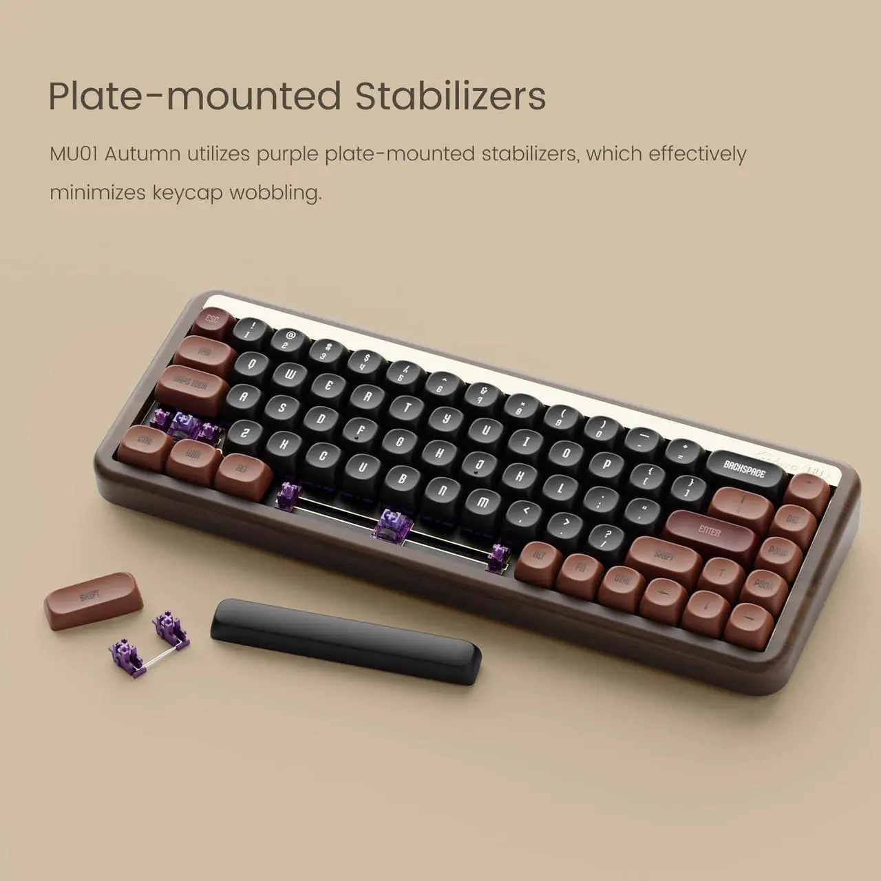 Alt view image 7 of 7 - Akko Mechanical Gaming Keyboard with Walnut Wooden Case, MU01 Autumn 65% 68-Key RGB 2.4G Wireless/Bluetooth/Wired Hot-swappable Keyboard with PBT Dye-Sub Keycaps for Mac & Win