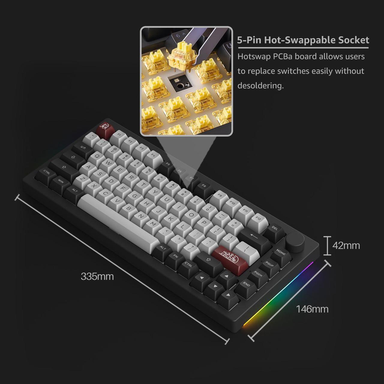 Alt view image 5 of 7 - Akko Dracula Castle Mechanical Keyboard 5075B Plus 75% RGB Hot-swappable Keyboard with Knob, Multi-Modes 
Gaming Keyboard with PBT Double Shot ASA Profile Keycaps Creamy Yellow Pre Lubed Switch