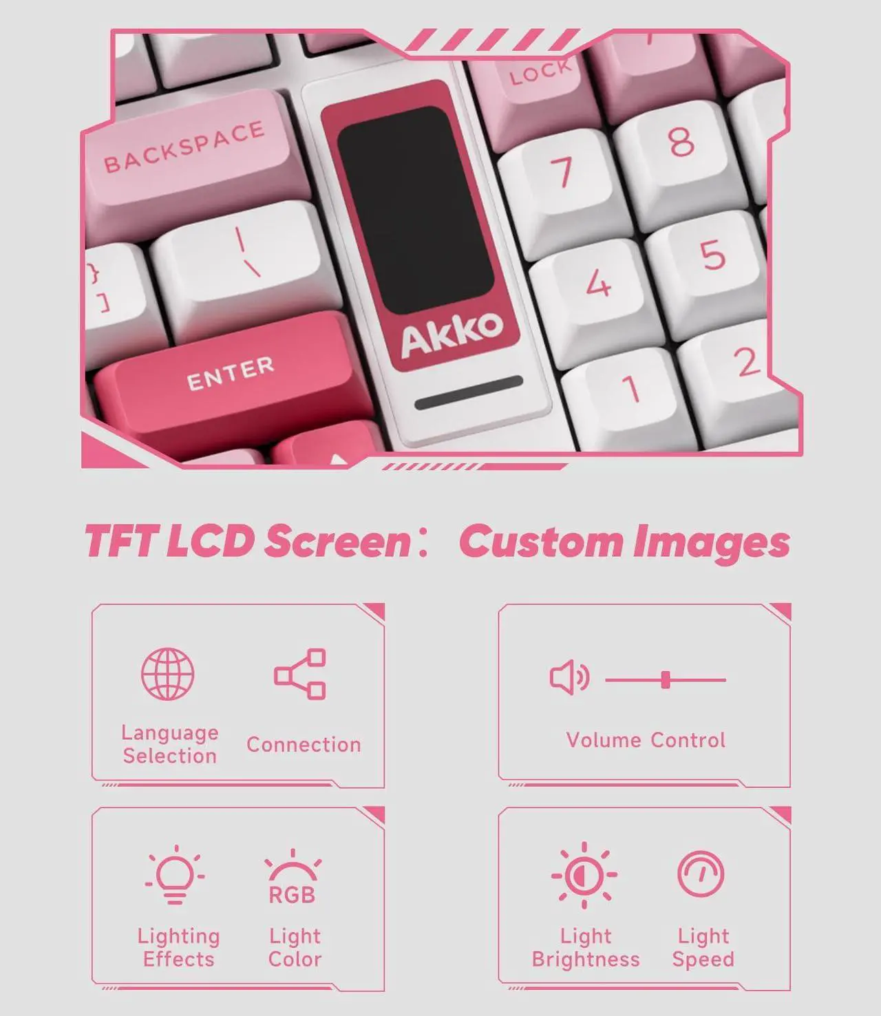 Alt view image 2 of 7 - Akko 5098B Wireless Gaming Keyboard with Screen, Prunus Lannesiana Keyboard with Scroll Wheel, Hot-Swappable Mechanical Keyboard with Numberpad,  RGB Gasket Keyboard, Piano Pre Lubed Switch