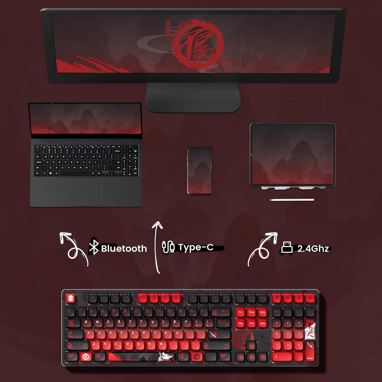 Alt view image 6 of 7 - Akko Wireless Gaming Keyboard The Degenerate 5108B Plus Hot-Swappable Tri-mode Mechanical Keyboard RGB Backlight, Piano Pre Lubed Switch