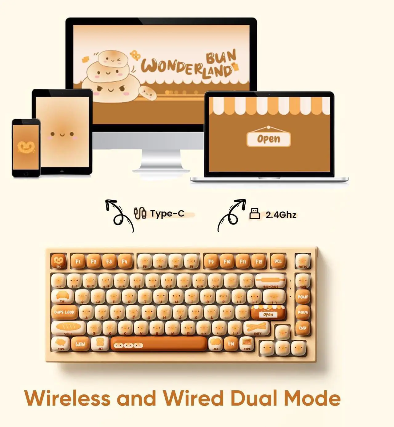 Alt view image 2 of 6 - MG75W Bun Wonderland Wireless Mechanical Keyboard 75% Hot-Swappable Dual-Mode Gaming Keyboard with PBT Dye-Sub MOG Profile Keycaps (Akko V3 Piano Switch Switch)