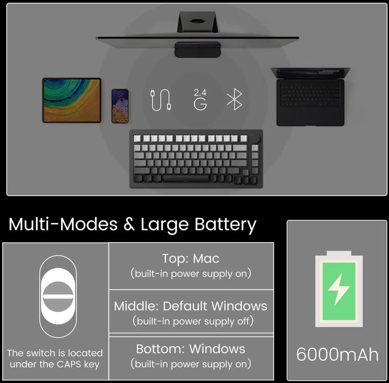 Alt view image 2 of 7 - MonsGeek M1W V3 VIA Aluminum Mechanical Keyboard 75% RGB Hot-swappable Gaming Keyboard with Knob, 6000 mAH RGB Gradient Black with PBT Double Shot Keycaps Rosewood Switch
