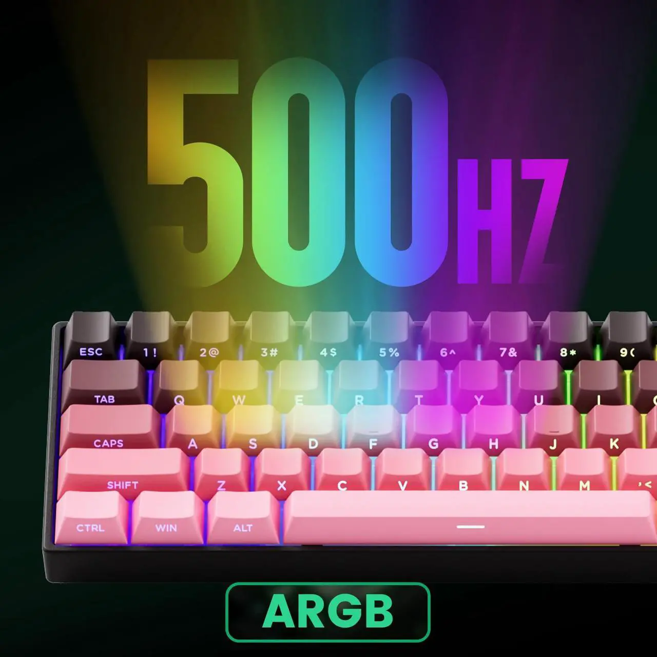 Alt view image 4 of 7 - FUN60 Pro Rapid Trigger Gaming Keyboard 8k SP Magnetic Switch HE Keyboard Wired 60%  Black & Pink Gradient Shine-Through (Glare Magnetic Switch)