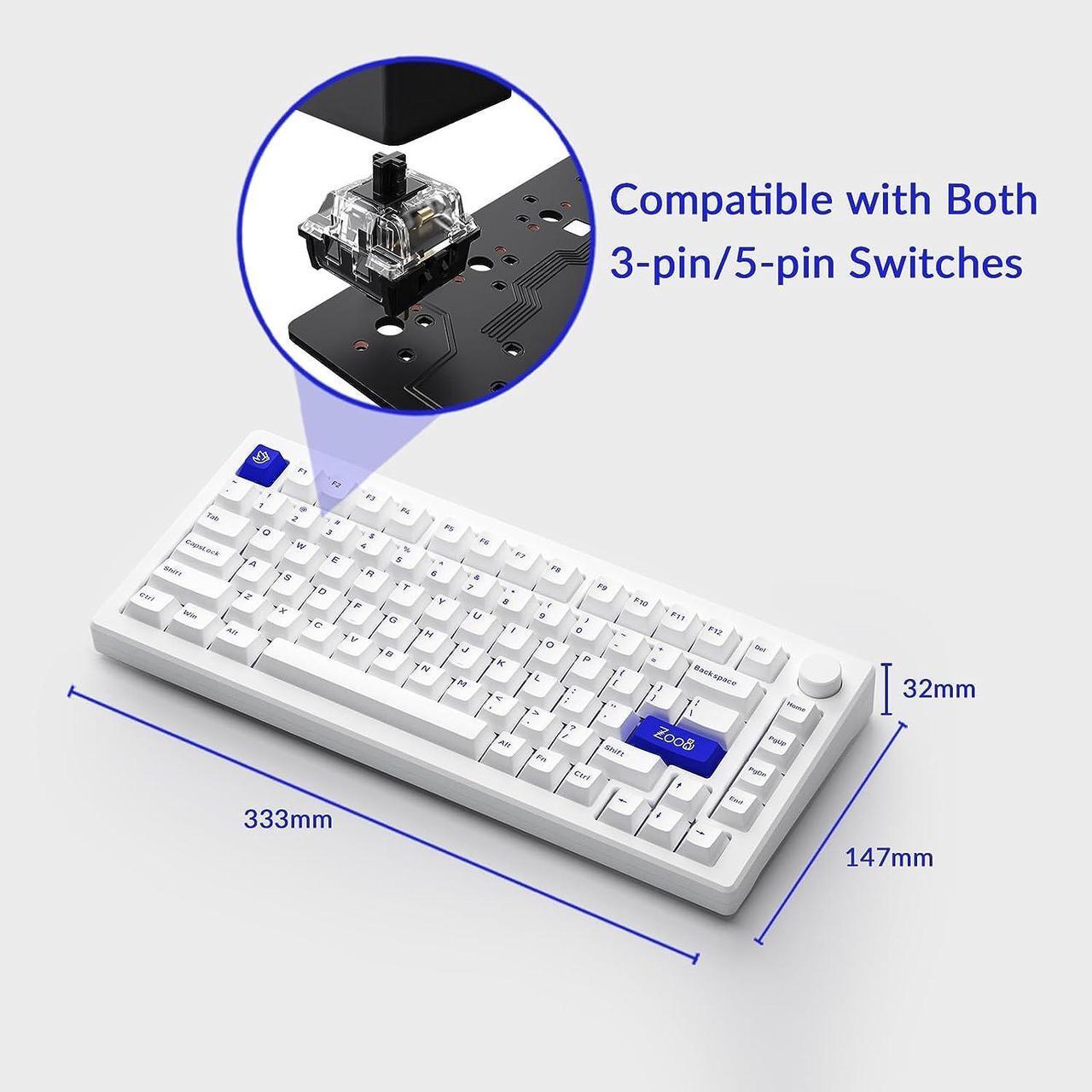 Alt view image 6 of 7 - Akko MOD 007 PC Blue on White Mechanical Gaming Keyboard with Piano Switch