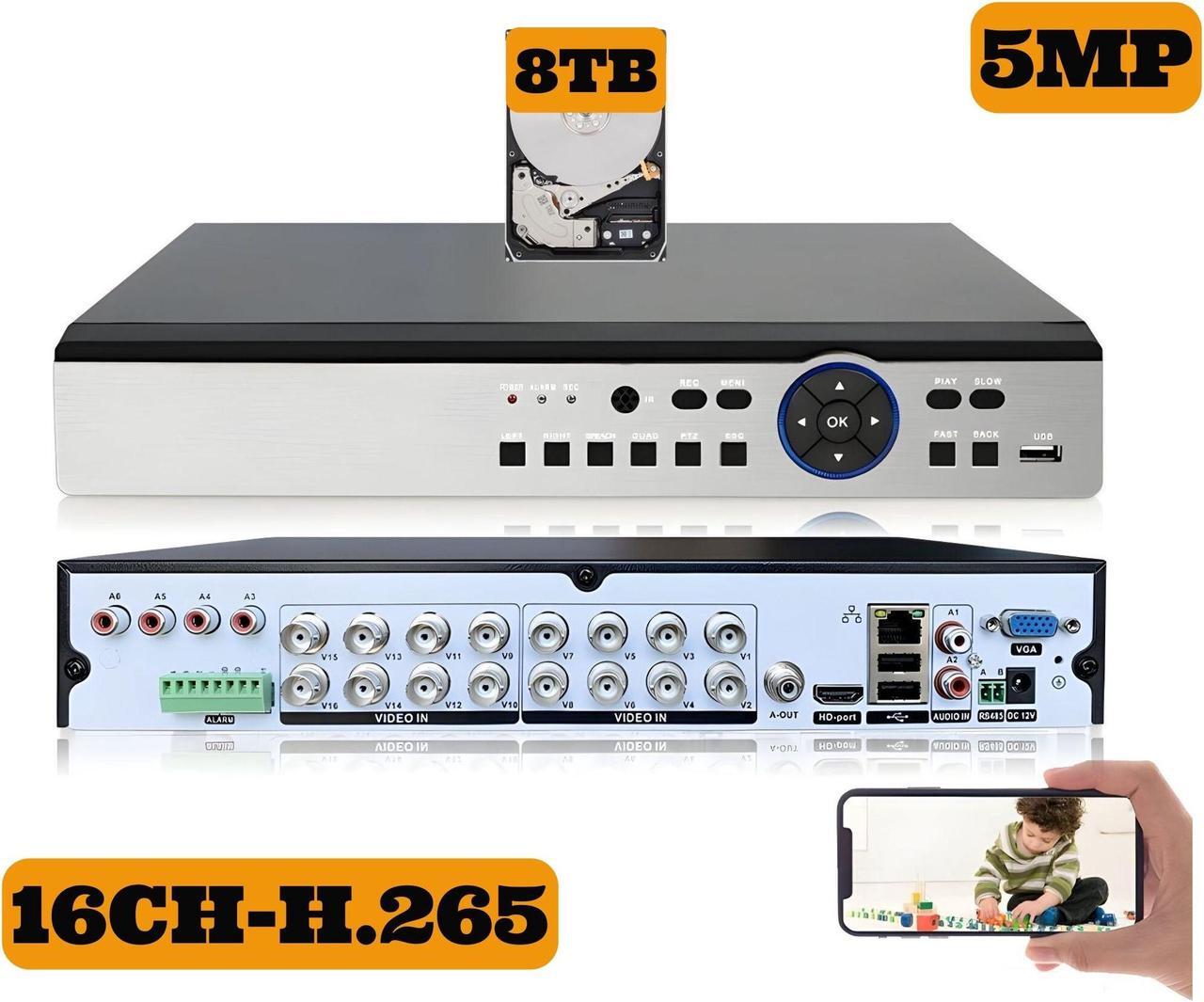 Main image of Evertech 16 Channel H.265 5MP Surveillance Camera Digital Video Recorder with 8TB Hard Drive for Recording