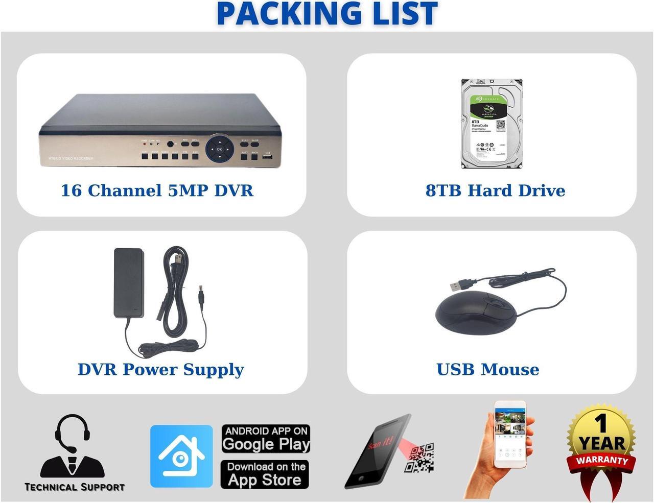Alt view image 5 of 7 - Evertech 16 Channel H.265 5MP Surveillance Camera Digital Video Recorder with 8TB Hard Drive for Recording