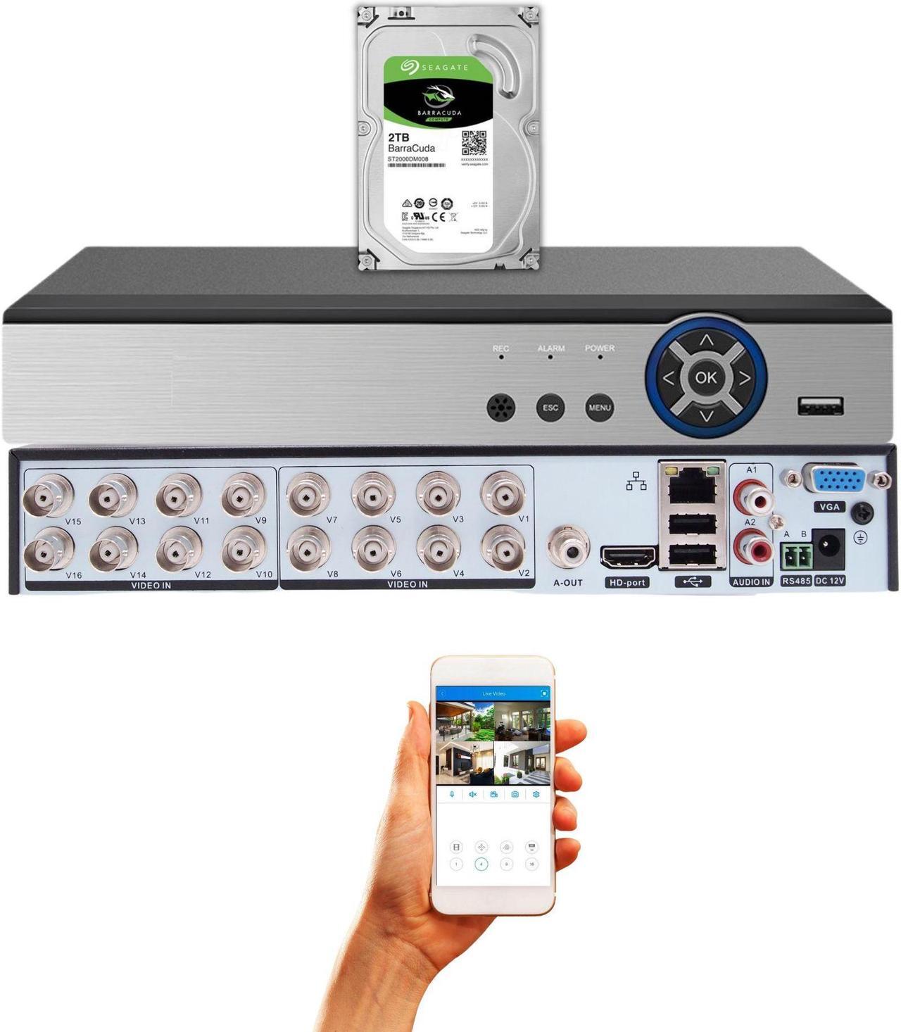 Main image of Evertech H.265 16 Channel Digital Video Recorder AHD TVI CVI Analog Surveillance DVR with 2TB Hard Drive for Recording