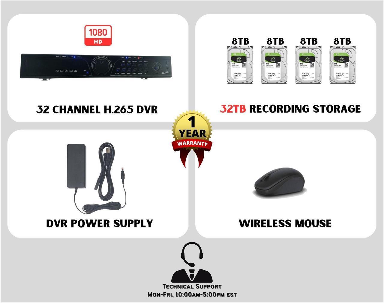 Alt view image 4 of 6 - Evertech 32 Channel H.265 Security Surveillance Camera Digital Video Recorder with 32TB Hard Drive for Recording and Playback