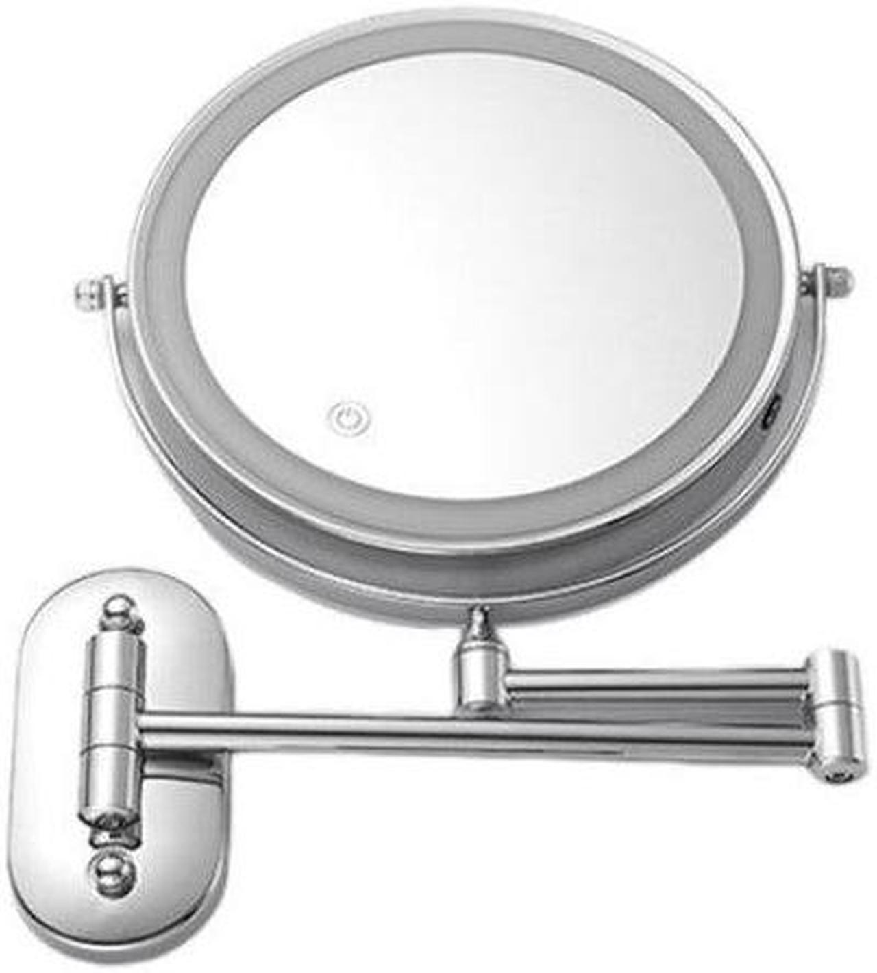 Anyvogue Silver 8in Wall Mounted Smart LED Makeup Mirror Double Sided Touch Dimming Adjustable 5x Magnification Battery Type