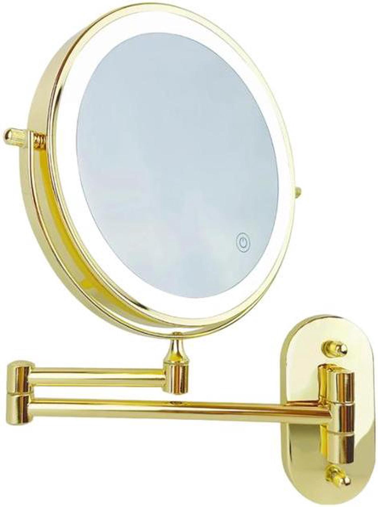 Anyvogue Gold 8in Wall Mounted Smart LED Makeup Mirror Double Sided Touch Dimming Adjustable 5x Magnification USB Type