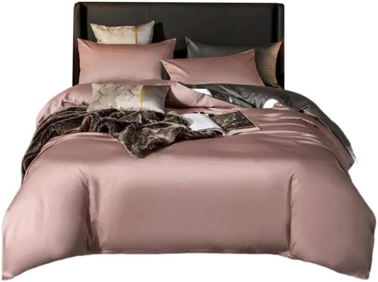 Anyhouz Bed Sheet Pink Deep Grey Ultra Soft Cotton Bedding Cover Queen Size 6 Pcs Bed Set