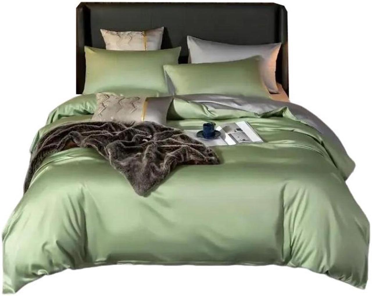 Anyhouz Bed Sheet Green Light Grey Ultra Soft Cotton Bedding Cover UK King Size 6 Pcs Bed Set