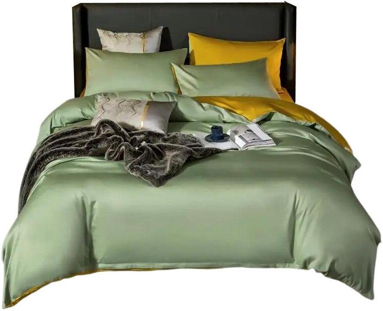 Anyhouz Bed Sheet Green Yellow Ultra Soft Cotton Bedding Cover UK King Size 4 Pcs Bed Set