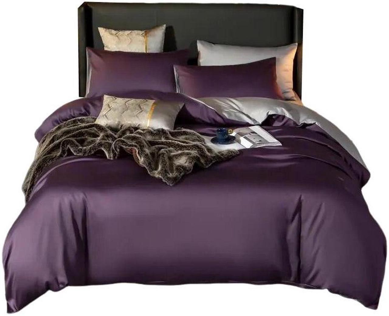 Anyhouz Bed Sheet Purple Light Grey Ultra Soft Cotton Bedding Cover UK King Size 4 Pcs Bed Set